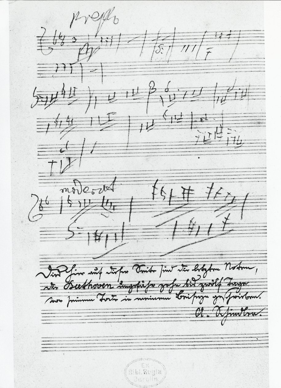 A última página de música escrita pelo compositor alemão Ludwig van Beethoven (1770-1827) de Ludwig van Beethoven