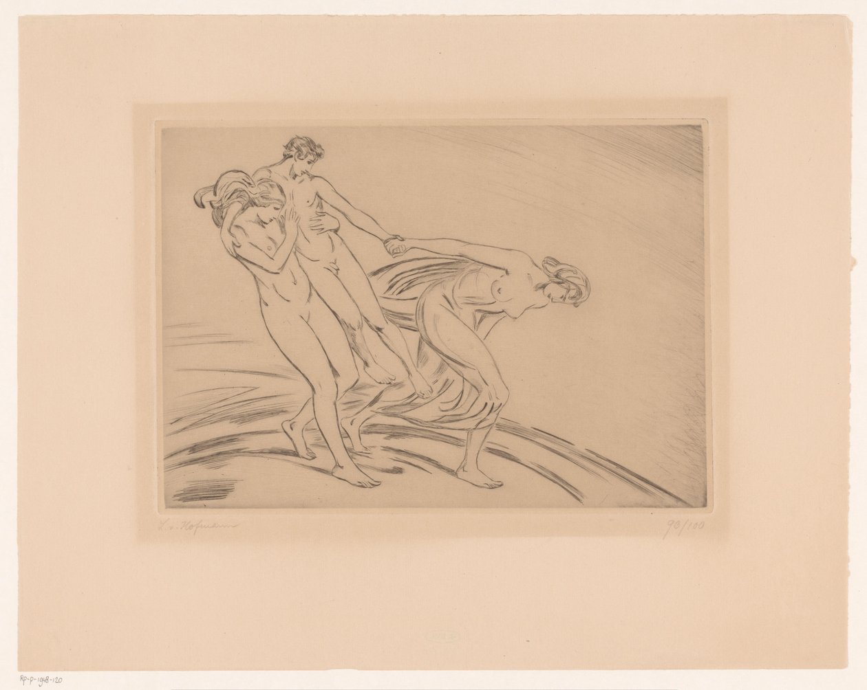 Duas mulheres sequestram um homem de Ludwig von Hofmann (signed by artist)