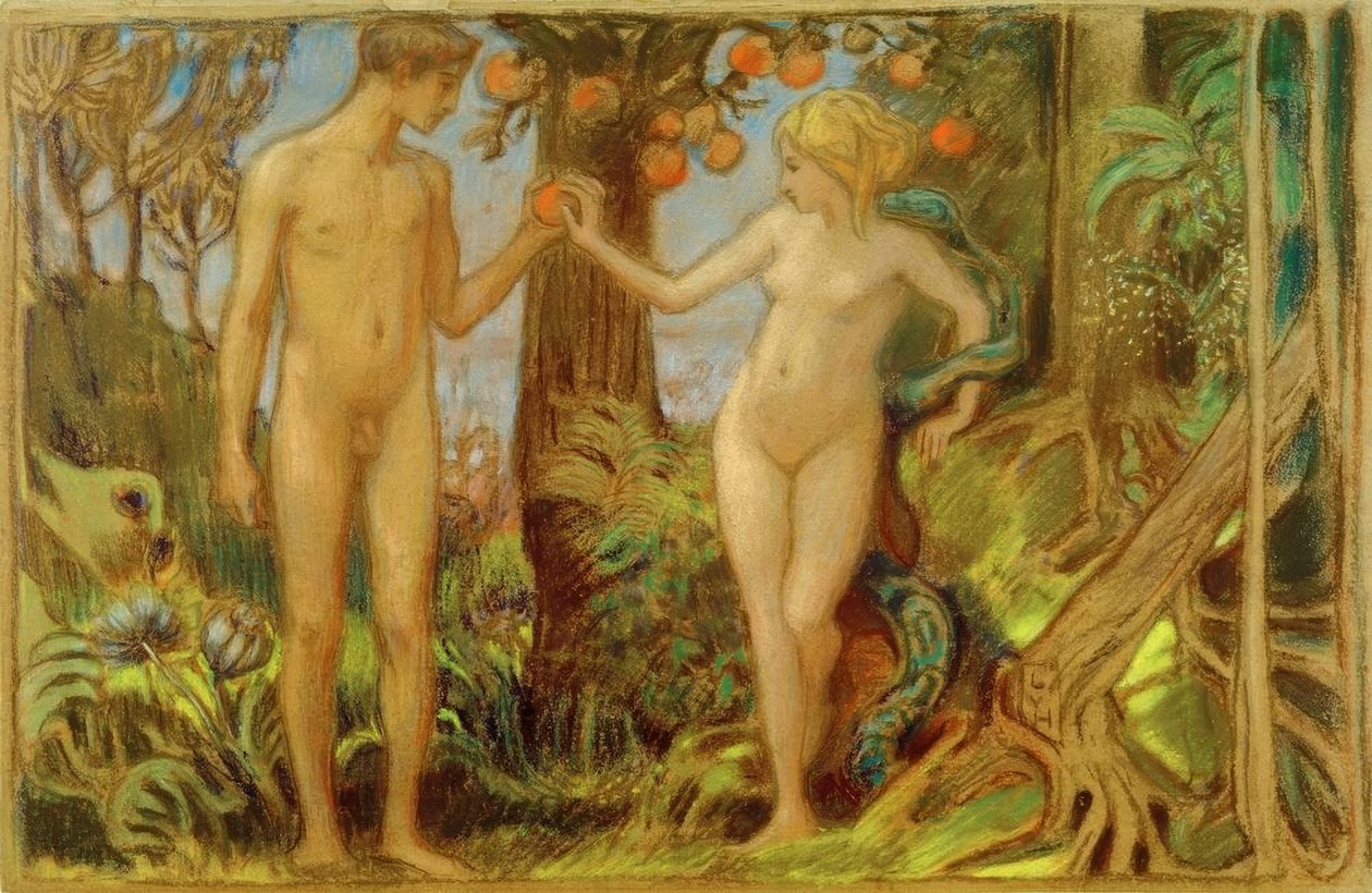 Adão e Eva na árvore do conhecimento de Ludwig von Hofmann