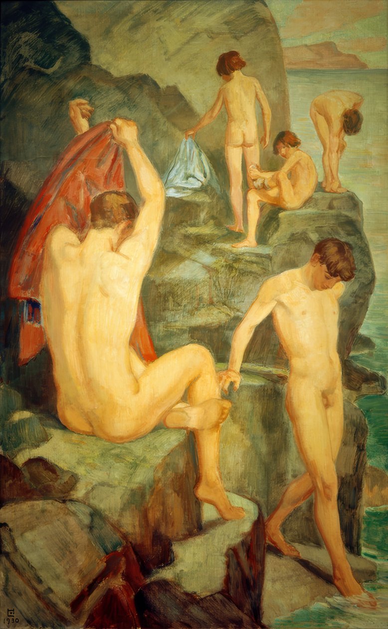 Banhistas na rocha negra de Ludwig von Hofmann