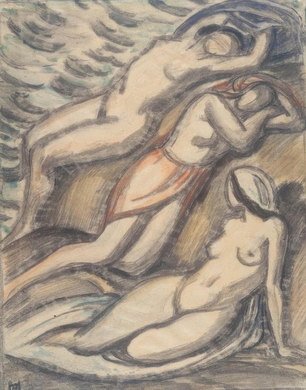 Três mulheres tomando banho de Ludwig von Hofmann