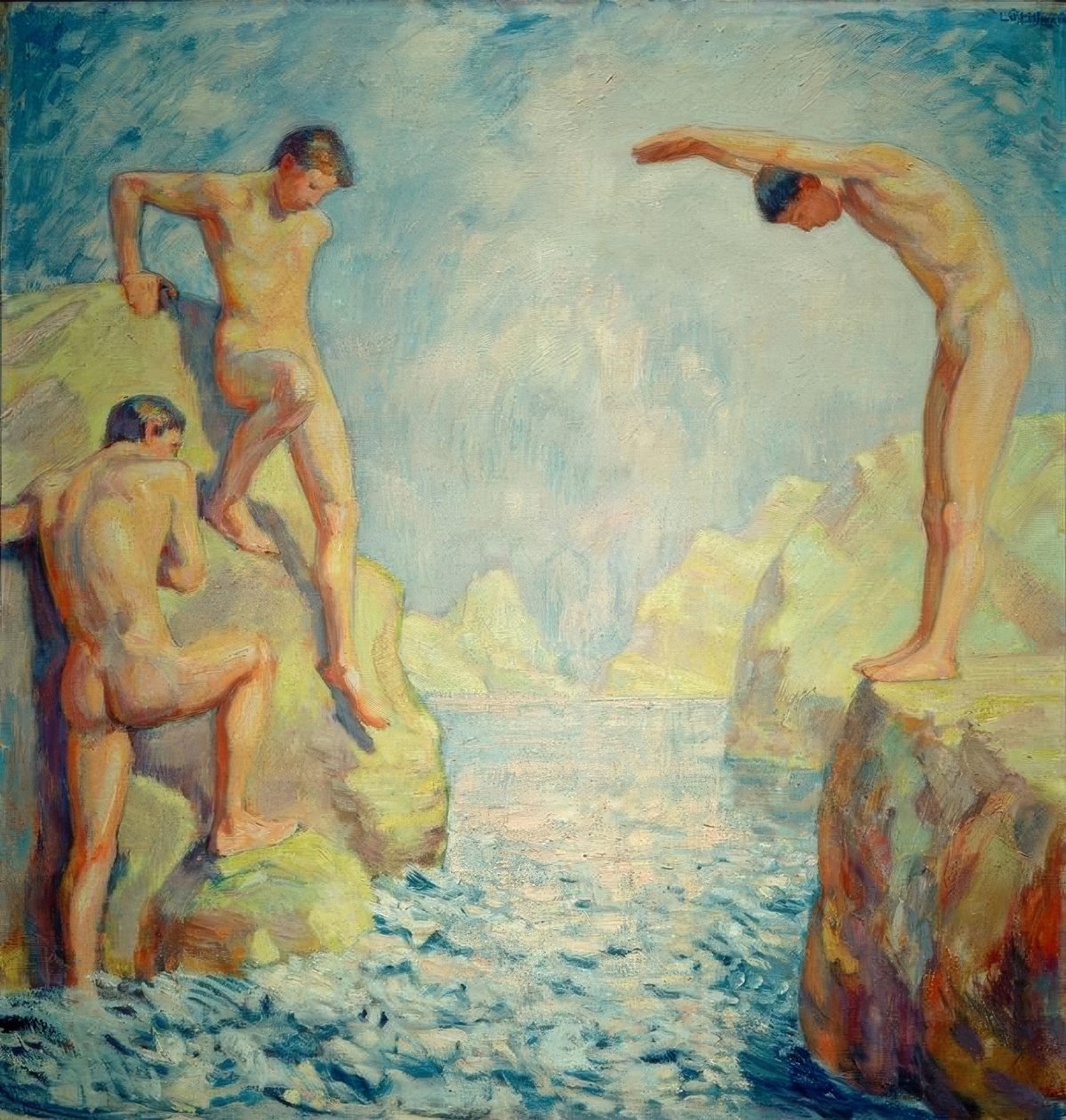 Costa rochosa com jovens de Ludwig von Hofmann
