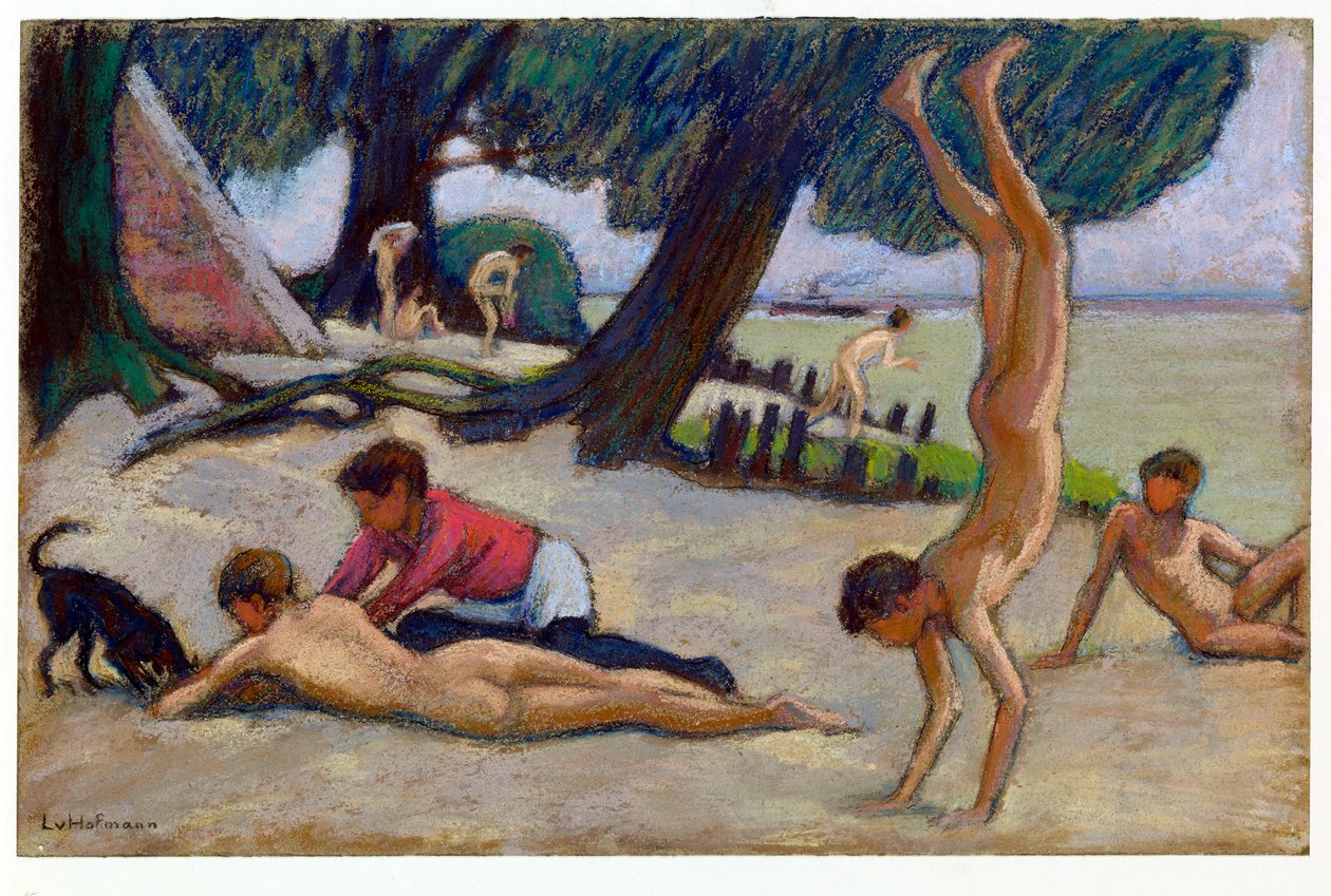 "Garcons sur la plage" (Rapazes na praia) Dessin au pastel de Ludwig von Hofmann (1861-1945) vers 1895 Dim 24,9x34,4 cm Museus Nacionais, Berlim de Ludwig von Hofmann