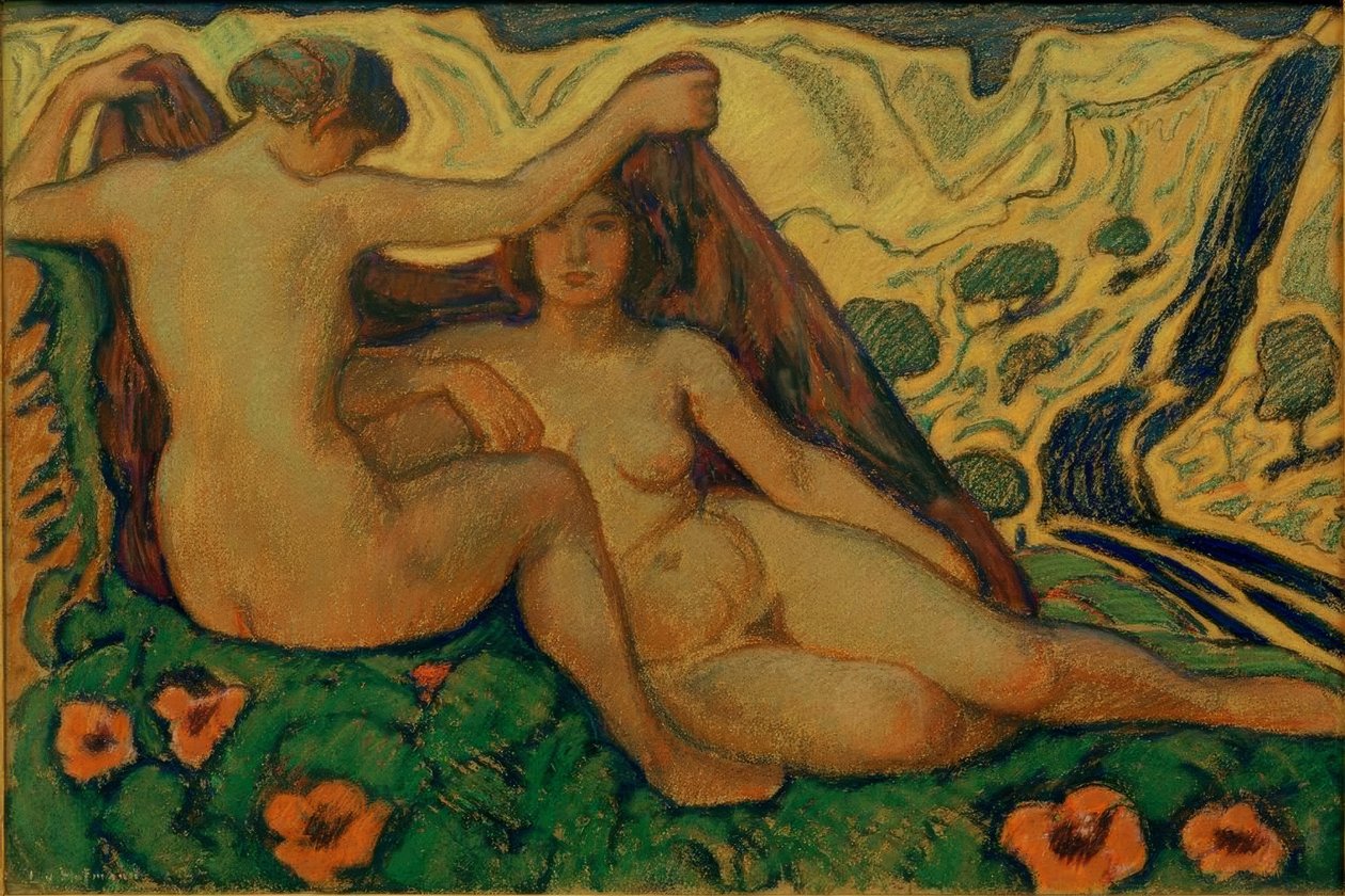 Dois nus na paisagem italiana de Ludwig von Hofmann