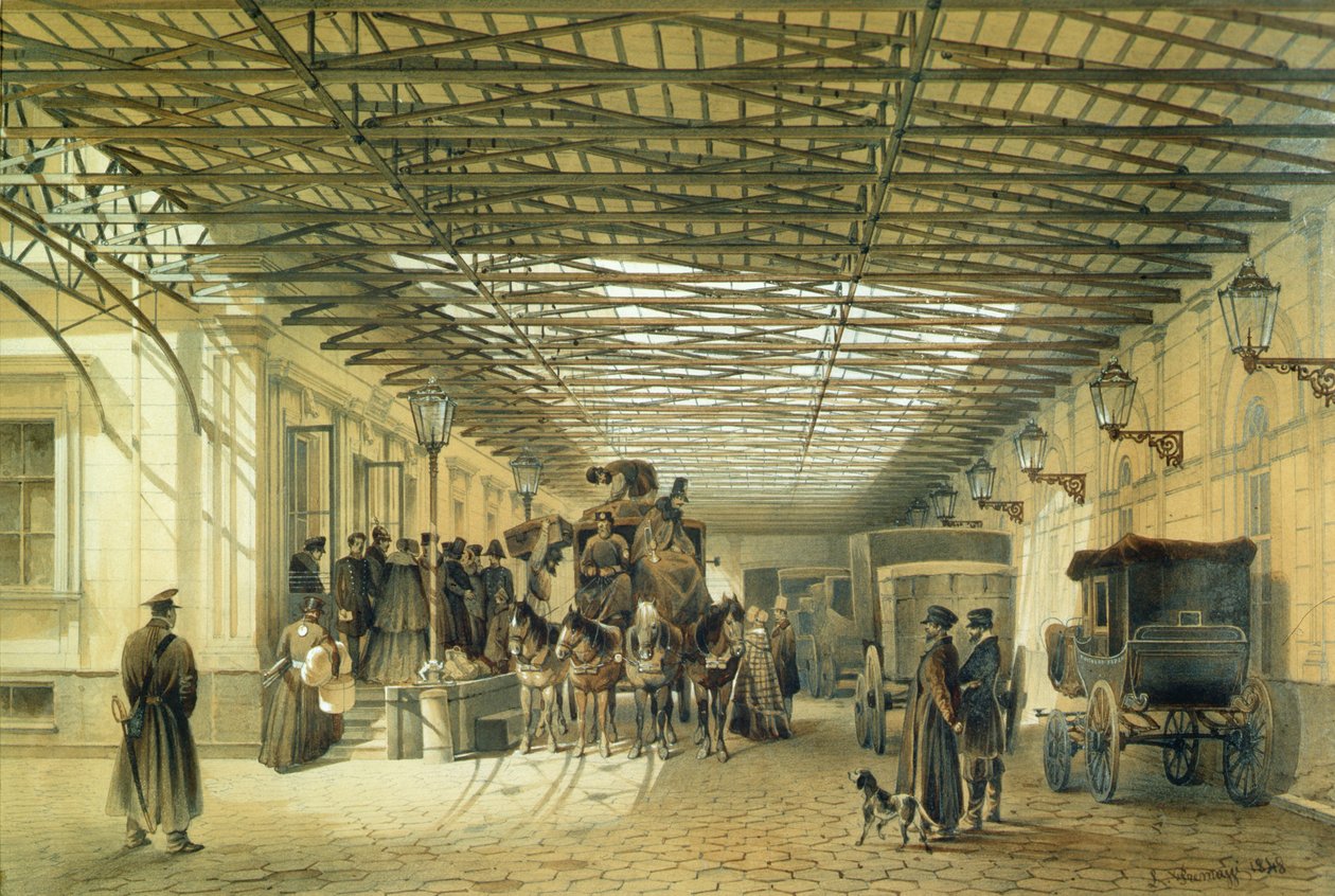 Partida de um Stagecoach da estação de St. Petersburg, 1848 de Luigi Premazzi