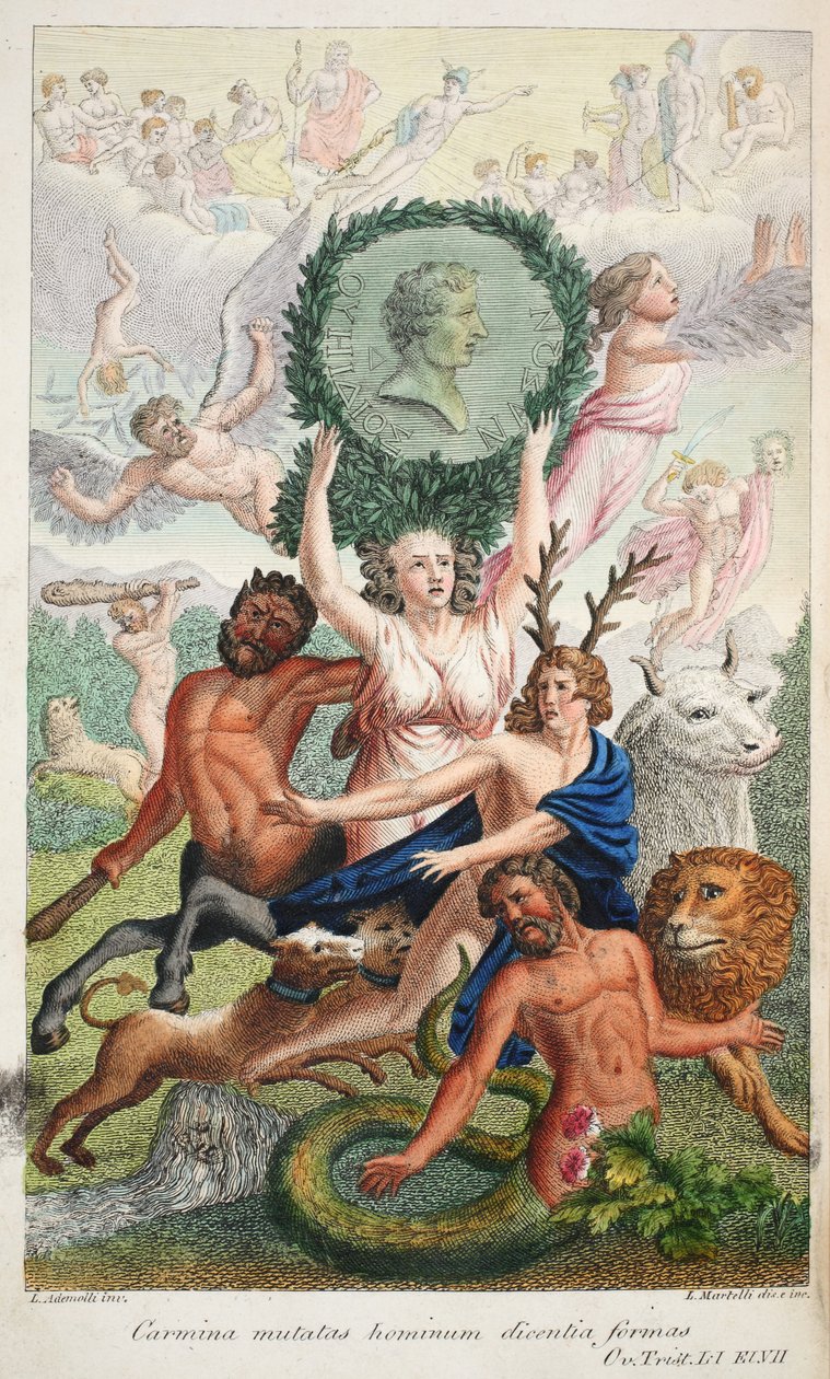 Frontispício, ilustração de Metamorfoses de Ovídio, Florença, 1832 (gravura colorida à mão) de Luigi Ademollo