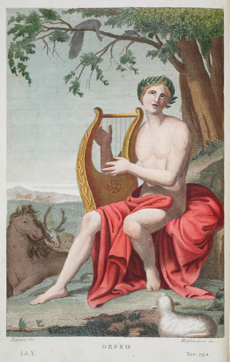 Orfeu ou Orfeu, ilustração de Metamorfoses de Ovídio, Florença, 1832 (gravura colorida à mão) de Luigi Ademollo