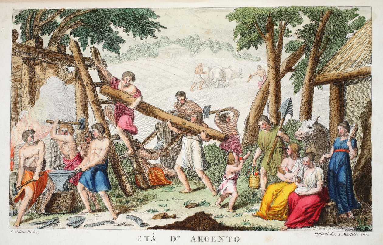 A Era de Prata ou Eta d&39;Argento, Livro I, ilustração de Metamorfoses de Ovídio, Florença, 1832 (gravura colorida à mão) de Luigi Ademollo
