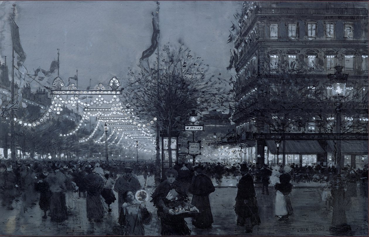 Os Grands Boulevards, Paris, decorados para a Celebração da Aliança Franco-Russa em outubro de 1893 (wc e guache sobre papel) de Luigi Loir