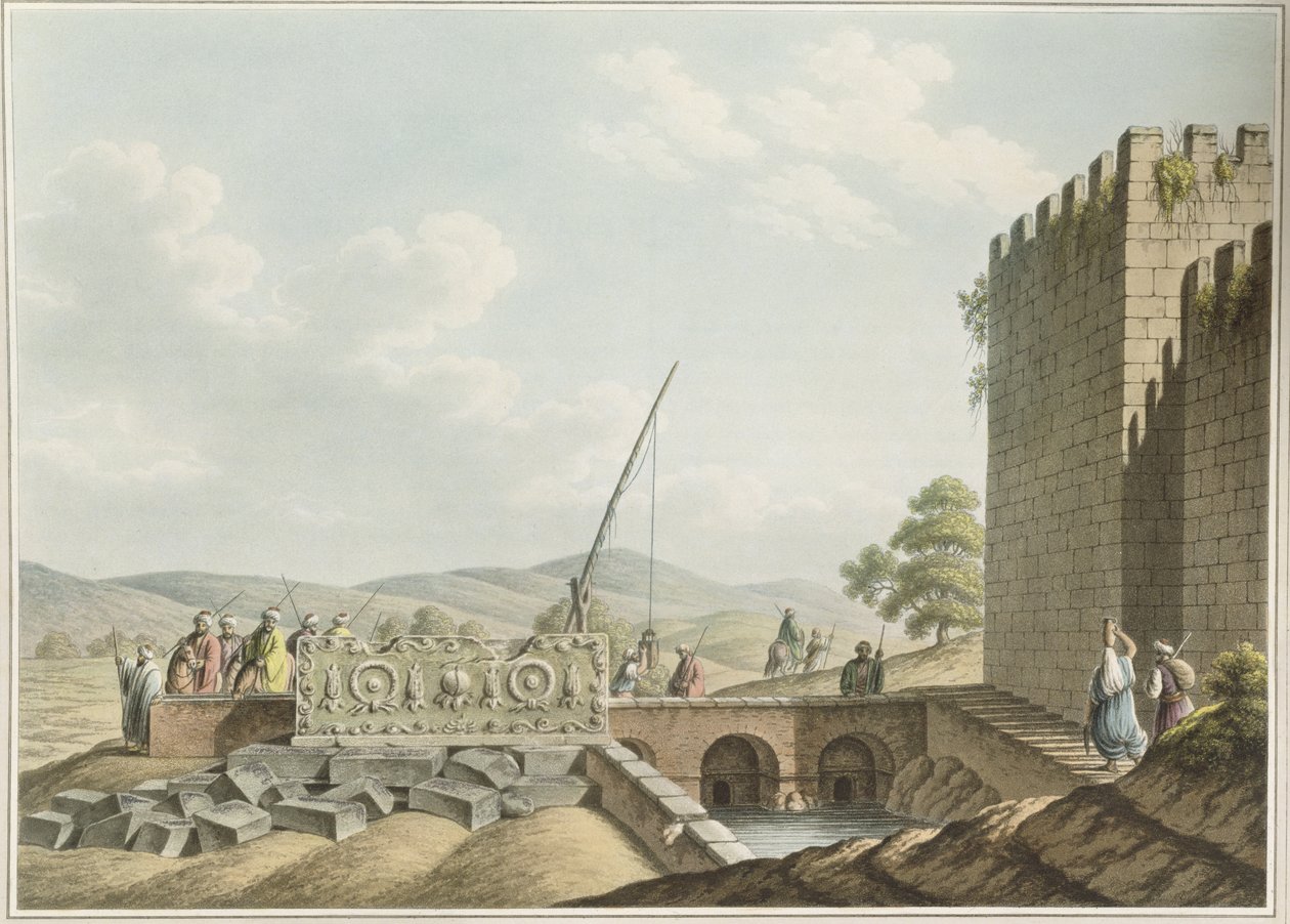 Um sarcófago dos túmulos dos reis, Jerusalém, bar. por William Watts, 1805 de Luigi Mayer