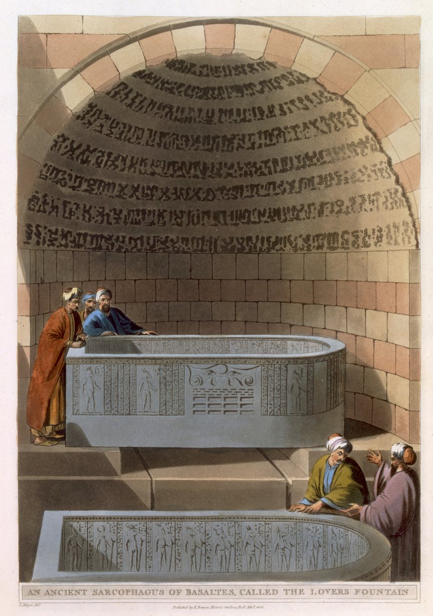 Um antigo sarcófago de Basaltes, chamado Fonte dos Amantes, prato 10 de "Vistas do Egito", gravado pelo pub Thomas Milton (1743-1827). por Robert Bowyer (1758-1834) 1802 (aquatinta) de Luigi Mayer