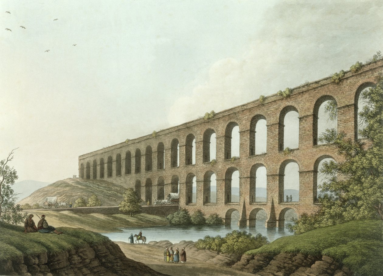 Aqueduto perto de Belgrado, Sérvia, placa 6 de “vistas nos domínios otomanos”, bar. por R. Bowyer, 1809 (aquatinta) de Luigi Mayer