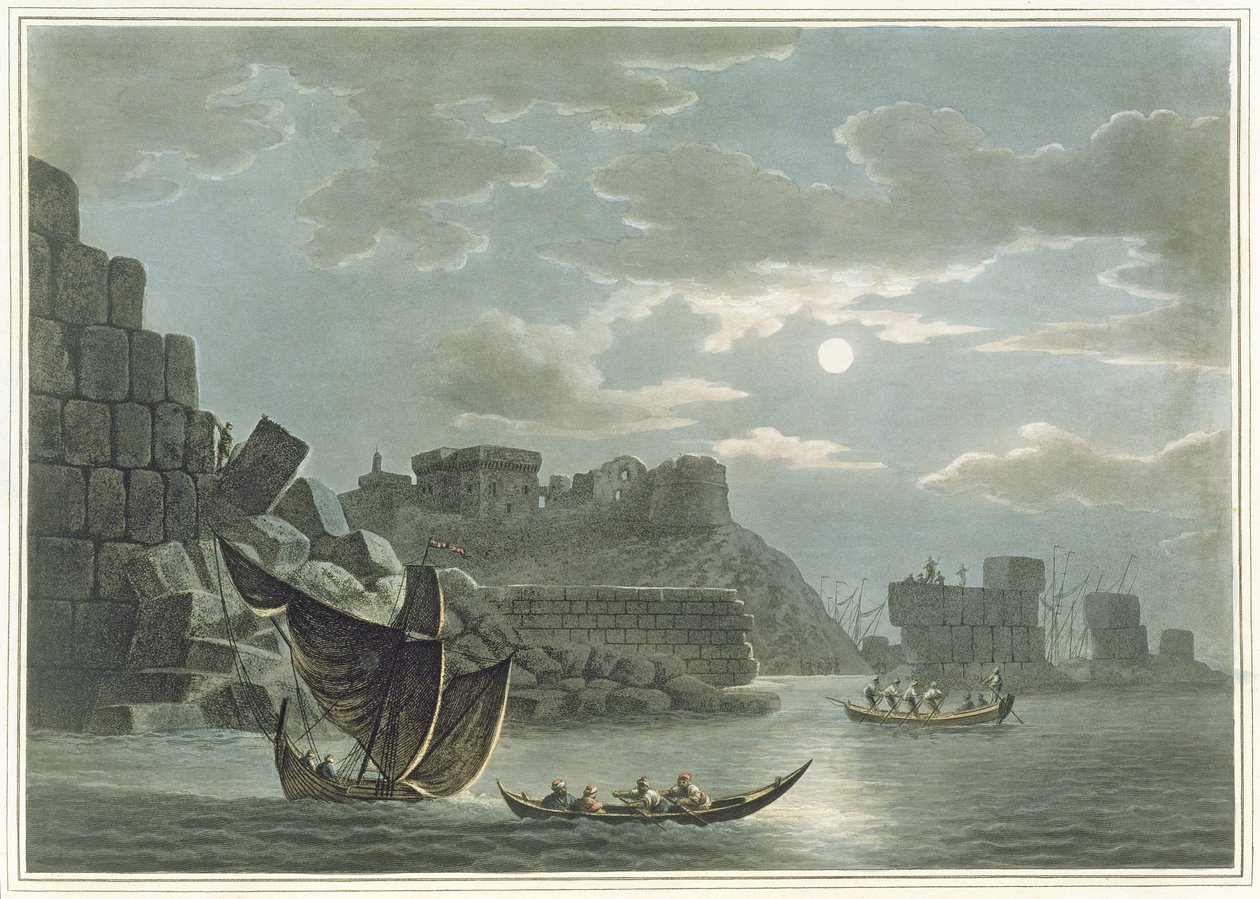 Ilha de Tortosa, na Síria, de "Views in the Ottoman Dominions", 1810 (aquatinta colorida) de Luigi Mayer