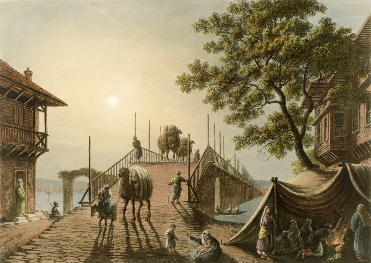 Ponte Piccolo na Romênia, placa 9 de "vistas nos domínios otomanos", bar. por R. Bowyer, 1809 (aquatinta) de Luigi Mayer