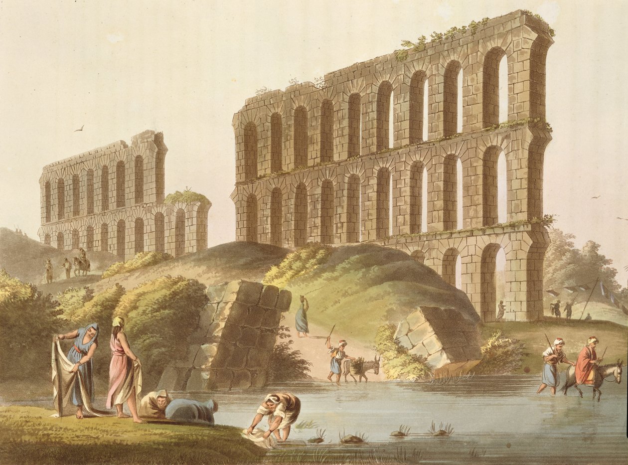 Ruínas do Grande Aqueduto da Antiga Cartago, placa 23 de &39;Views in the Ottoman Empire&39;, pub. por Robert Bowyer (1758-1834) 1803 (aquatinta) de Luigi Mayer