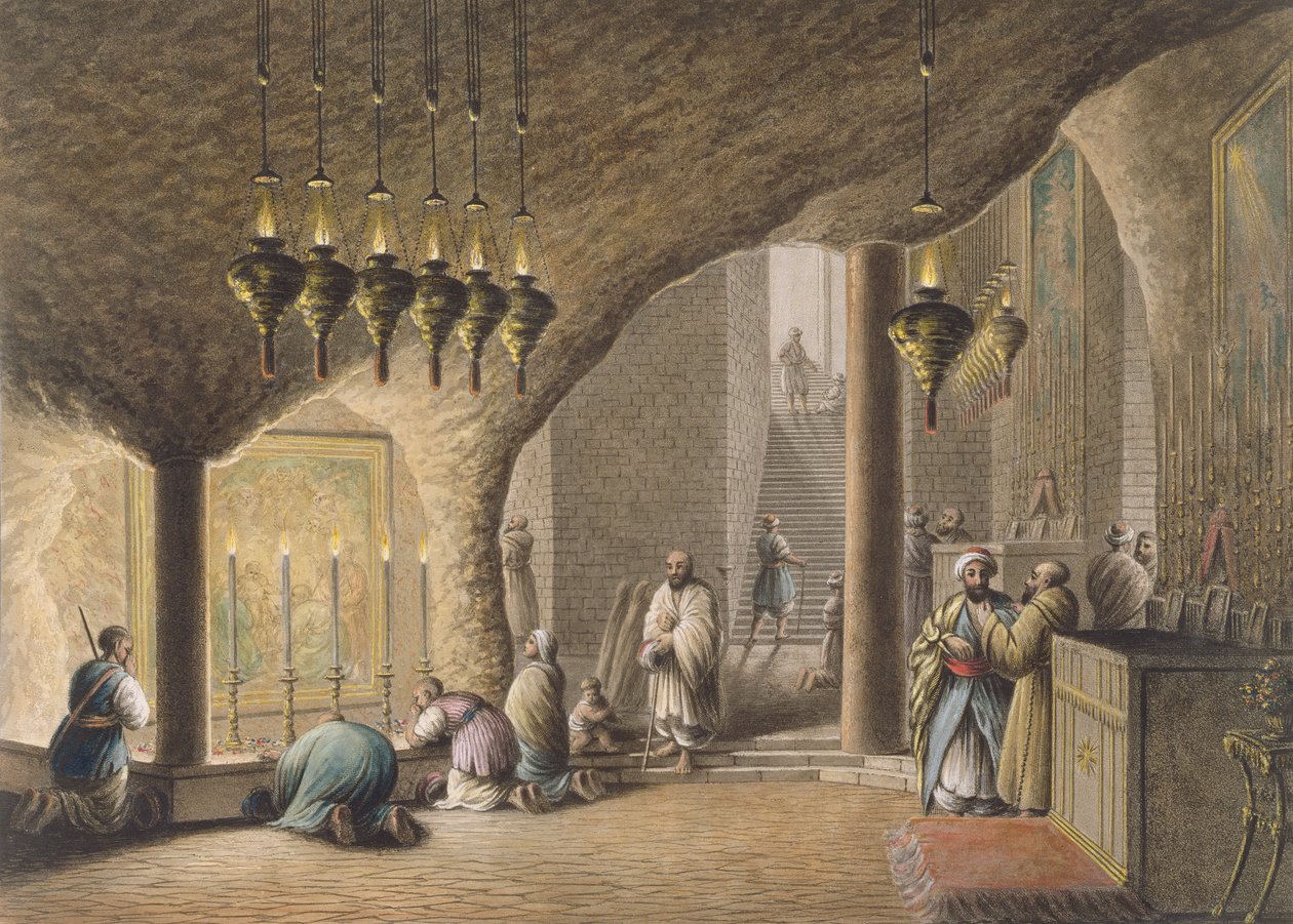 A Gruta da Natividade, Belém, pub. por William Watts, 1802 de Luigi Mayer