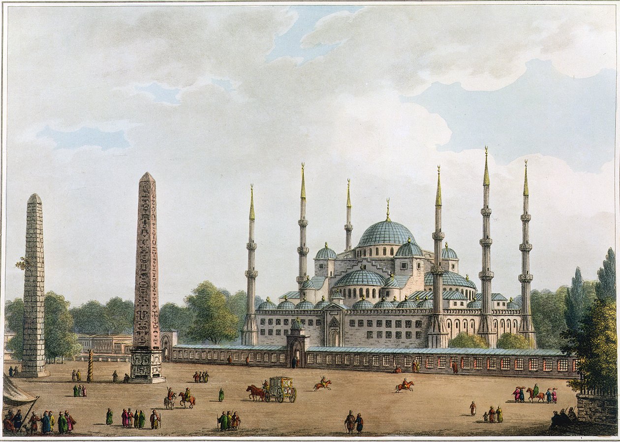 A mesquita do sultão Achmet em Constantinopla, placa 2 de "vistas nos domínios otomanos", bar. por R. Bowyer, 1810 (aquatinta) de Luigi Mayer