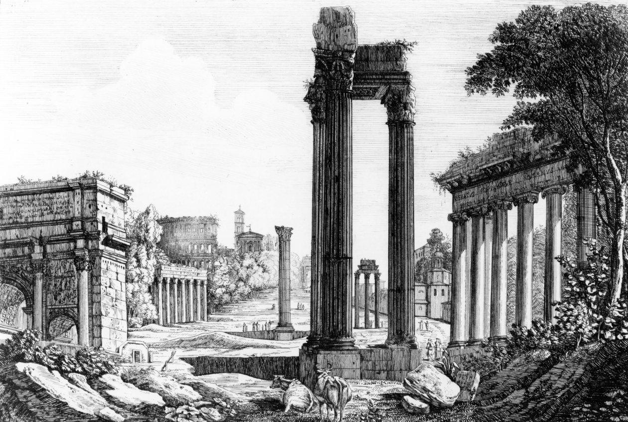 Visão Geral do Fórum Romano, 1817 de Luigi Rossini