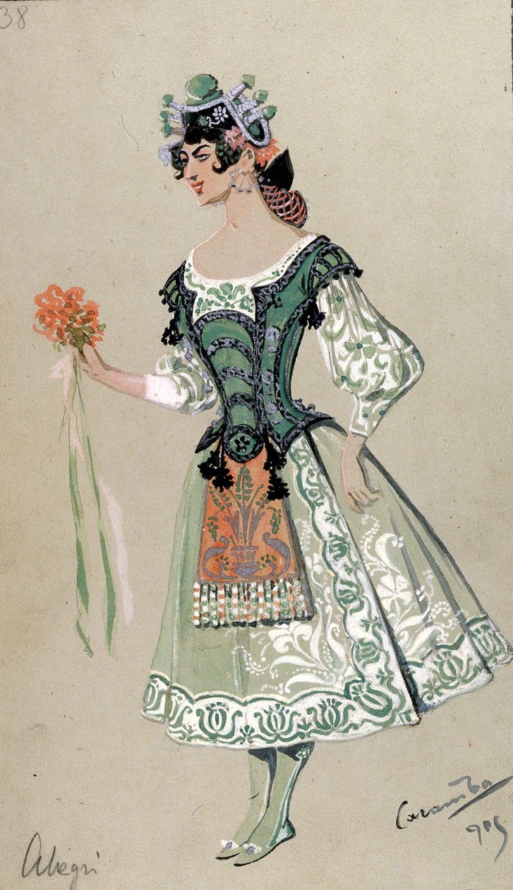 Figurinos de Barbarina, de "O Casamento de Figaro", de Wolfgang Amadeus Mozart, 1905 de Luigi Sapelli Caramba