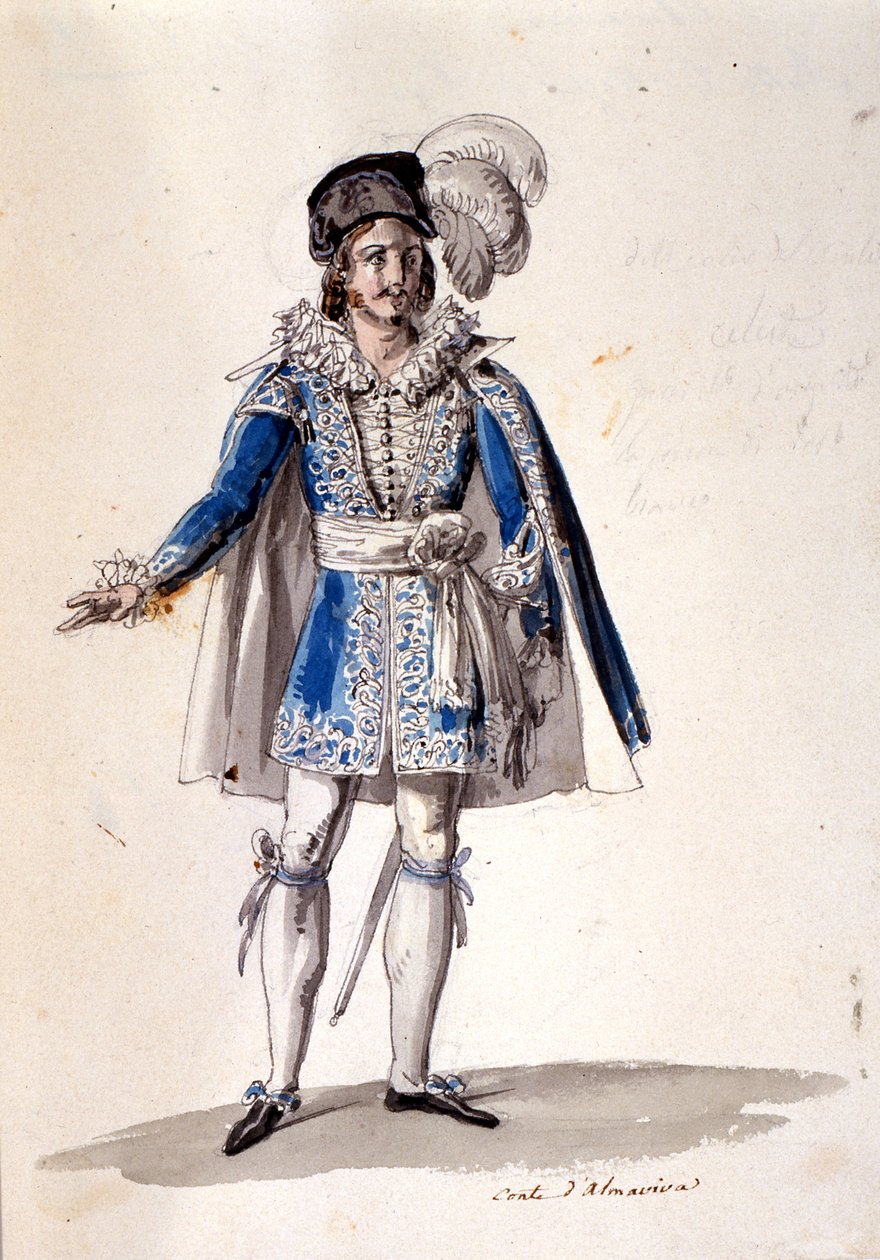 Figurino para o conde Almaviva, de "O Casamento de Figaro", 1905 de Luigi Sapelli Caramba