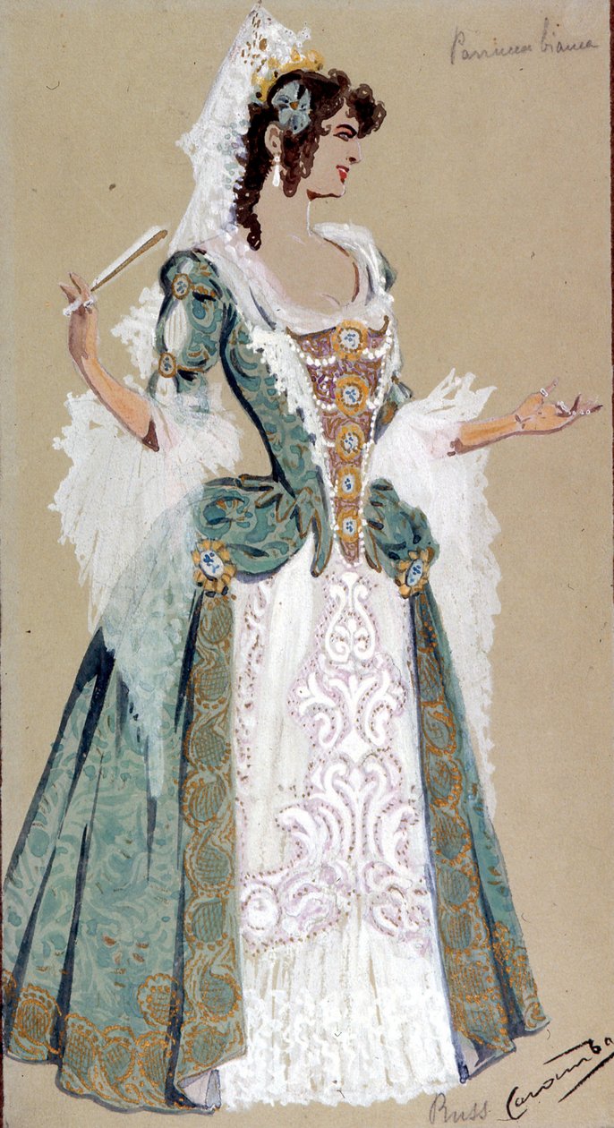 Figurino para a Condessa Almaviva, de O Casamento de Figaro, 1905 de Luigi Sapelli Caramba