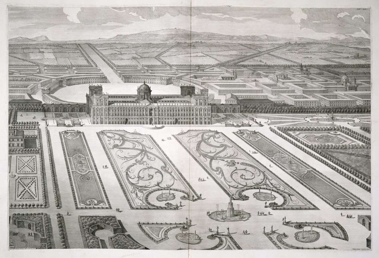 Palazzo di Caserta, de &39;Declaração dos Desenhos do Palácio Real de Caserta&39;, gravado por Carlo Nolli (dp1770), publicado em 1756 de Luigi Vanvitelli