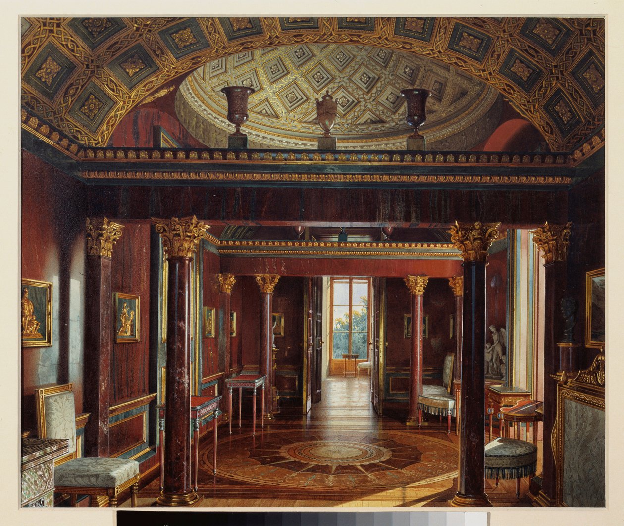 O Salão das Ágatas (ou Gabinete Jasper), no Grande Palácio de Tsarkoye Selo. Trabalho de Luigi Premazzi (1814-1891), aguarela sobre papel de Luigi Premazzi