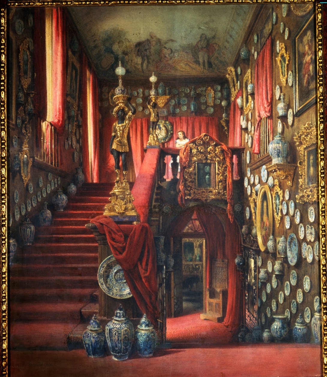 As escadas da casa do Barão Alexander von Stieglitz (1814-1884) em São Petersburgo (Rússia). Trabalho de Luigi Premazzi (1814-1891), aguarela sobre papel, cerca de 1870. Arte italiana de Luigi Premazzi