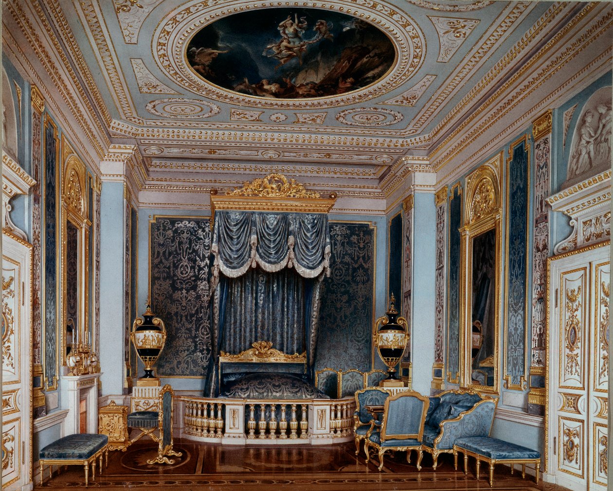 Vista do quarto do czar Alexandre II (1818-1881) no Palácio Gatchina Gravuras de Luigi Premazzi (Ludwig Osipovich) (1814-1891) S. Petersburgo do século XIX, Museu Hermitage de Luigi Premazzi