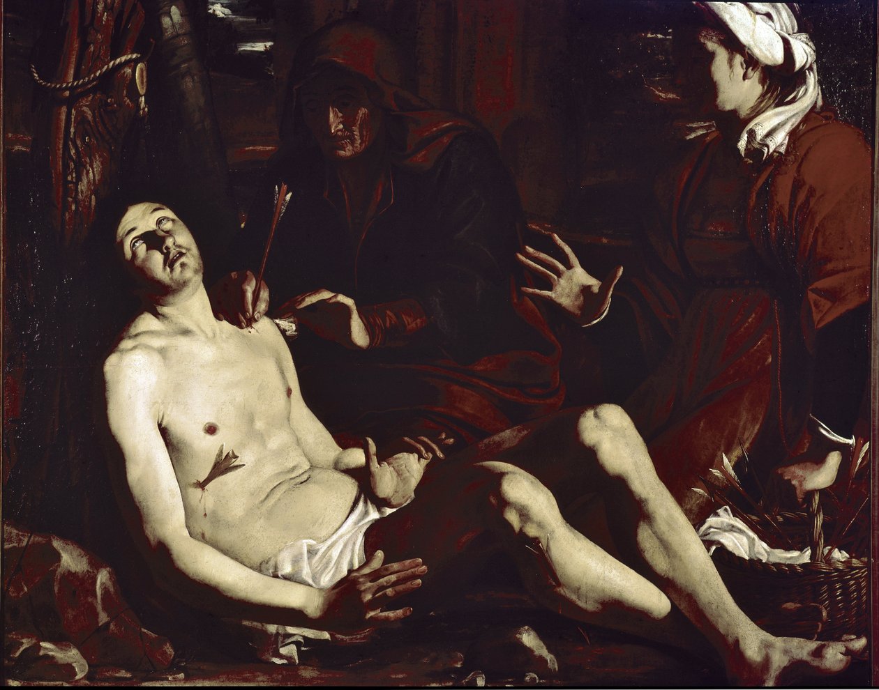 São Sebastião curado pelas mulheres sagradas (óleo sobre tela, ca. 1630) de Luigi Miradori