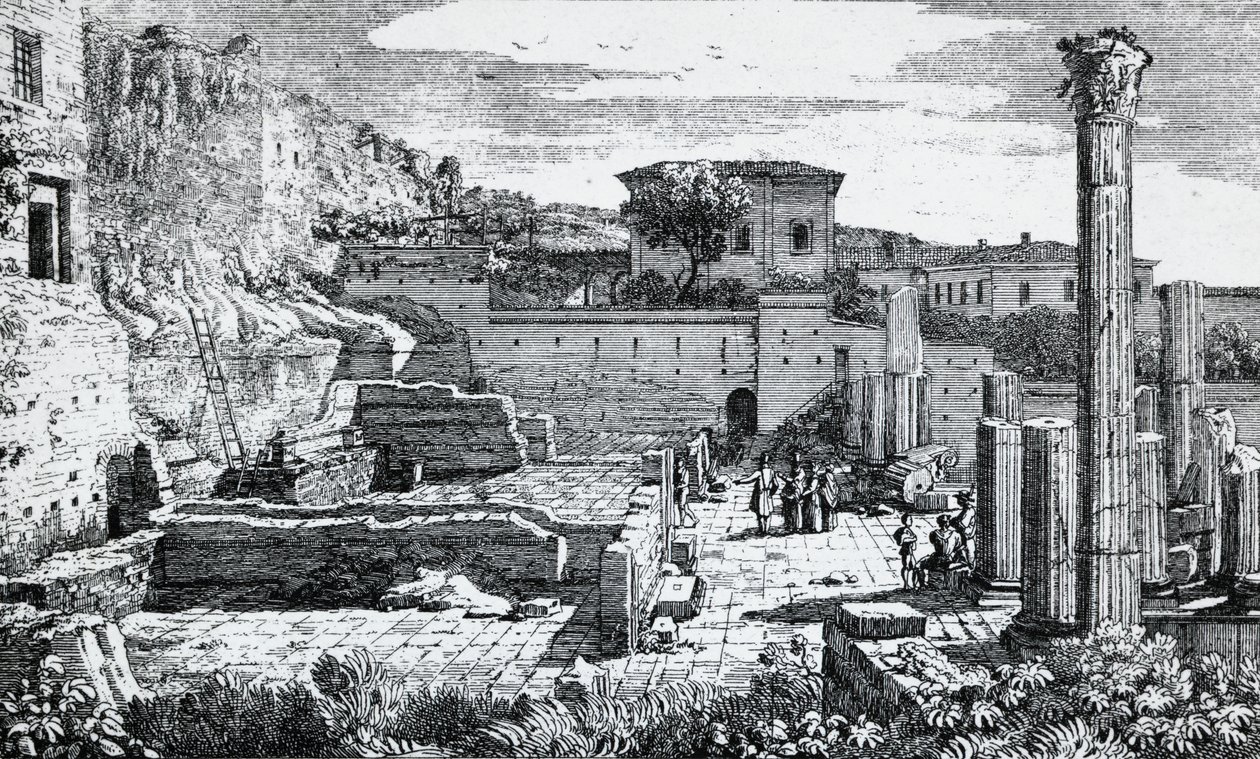 Ruínas do Templo de Vespasian em Brescia, gravura de Louis Basiletti (1780-1860), Itália de Luigi Basiletti