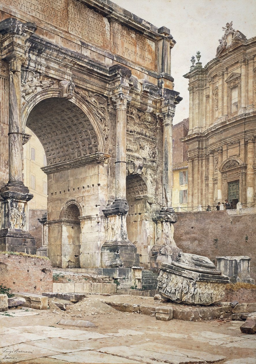 O Arco de Septimius Severus em Roma, por Luigi Bazzani (1836-1927). Óleo sobre tela. de Luigi Bazzani