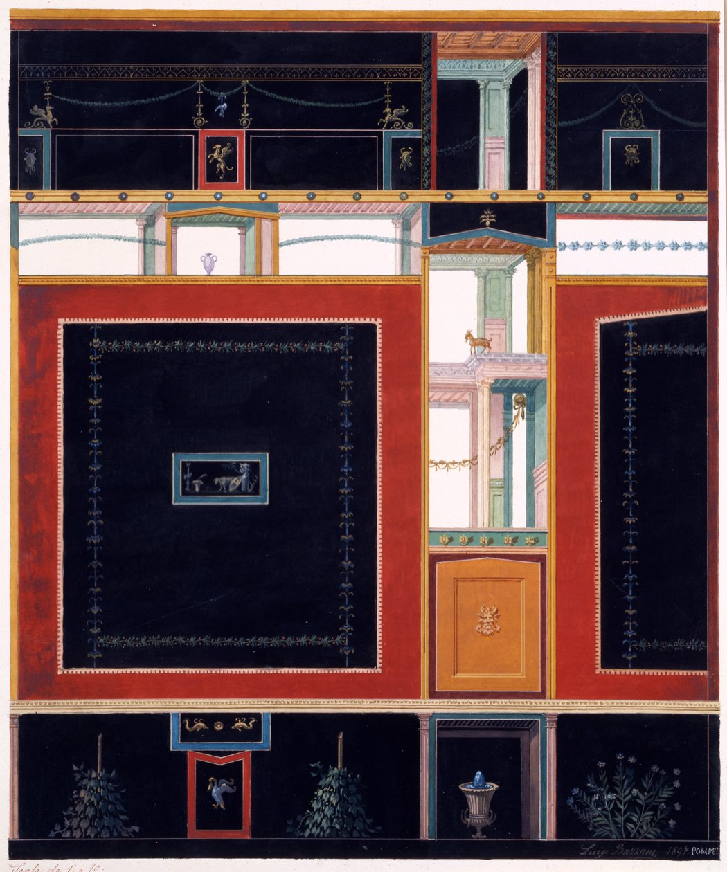Decorações de parede da Casa de Aulus Vettius, Pompeia, c.36-39 dC, 1897 de Luigi Bazzani