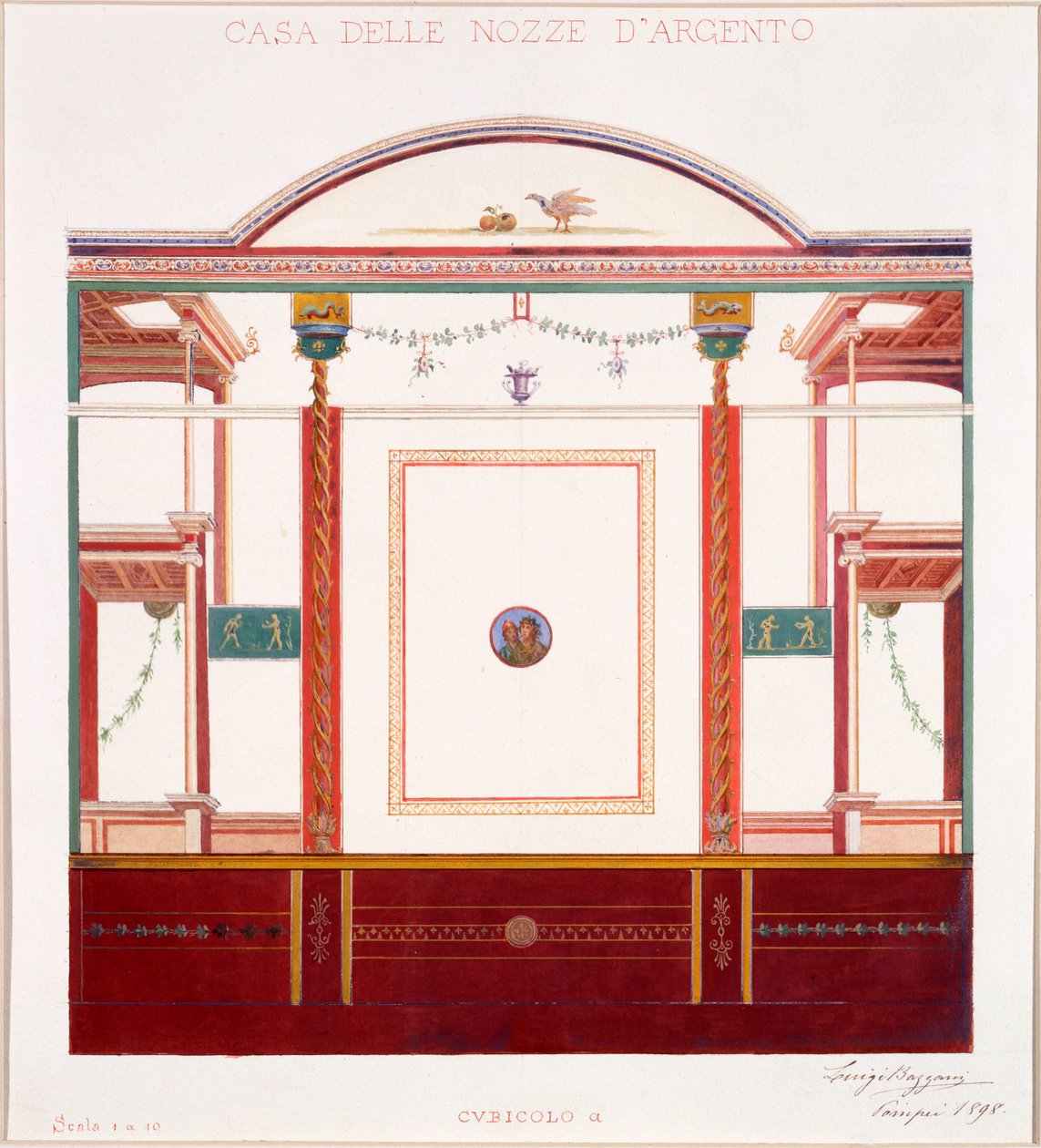Decorações de parede da Casa do Casamento de Prata, Pompeia, 1897 de Luigi Bazzani