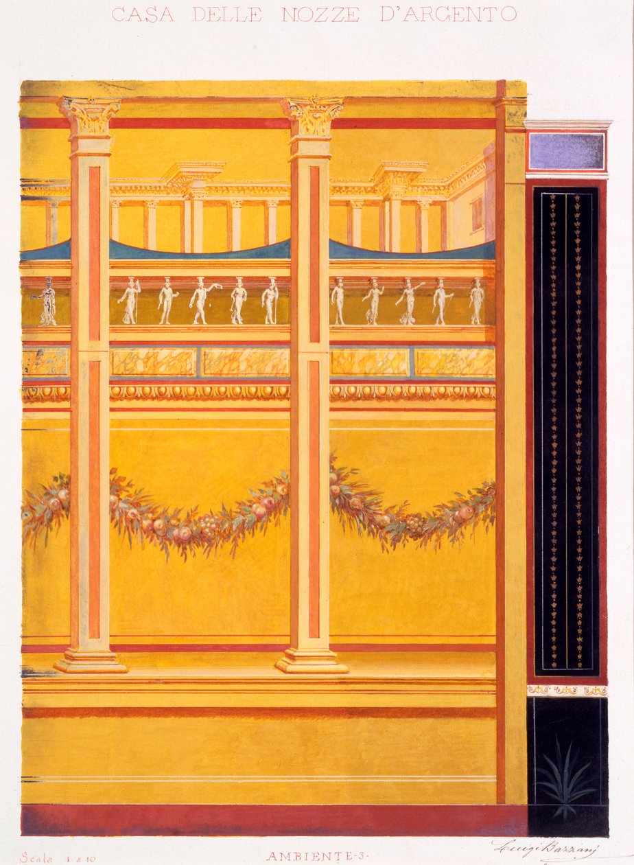 Decorações de parede da Casa do Casamento de Prata, Pompeia, 1897 de Luigi Bazzani