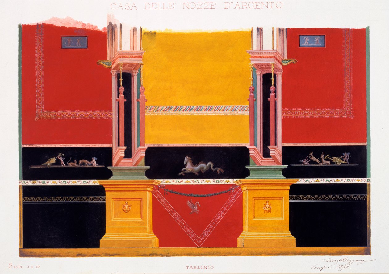 Decorações de parede da Casa do Casamento de Prata, Pompeia, 1898 de Luigi Bazzani