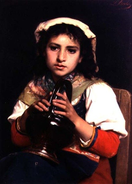 Menina com um Jug (óleo sobre tela) de Luigi Bechi