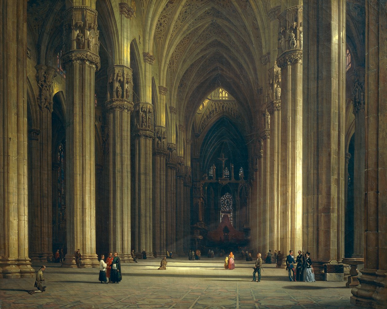 Interior da Catedral de Milão (Milano Duomo), de Luigi Bisi (1814-1886) de Luigi Bisi