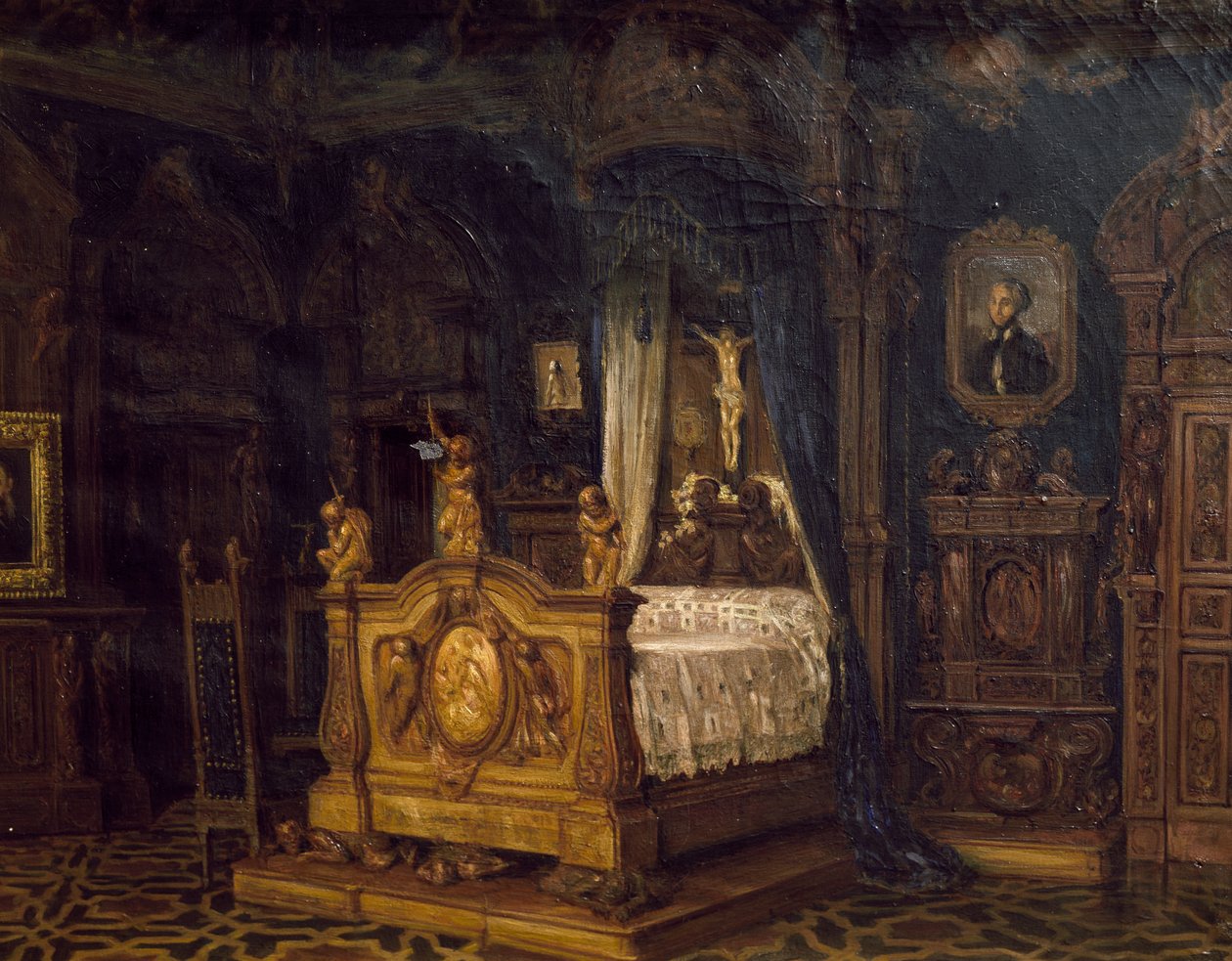 Interior do quarto do nobre Gian Giacomo Poldi Pezzoli, ca. 1860 de Luigi Bisi