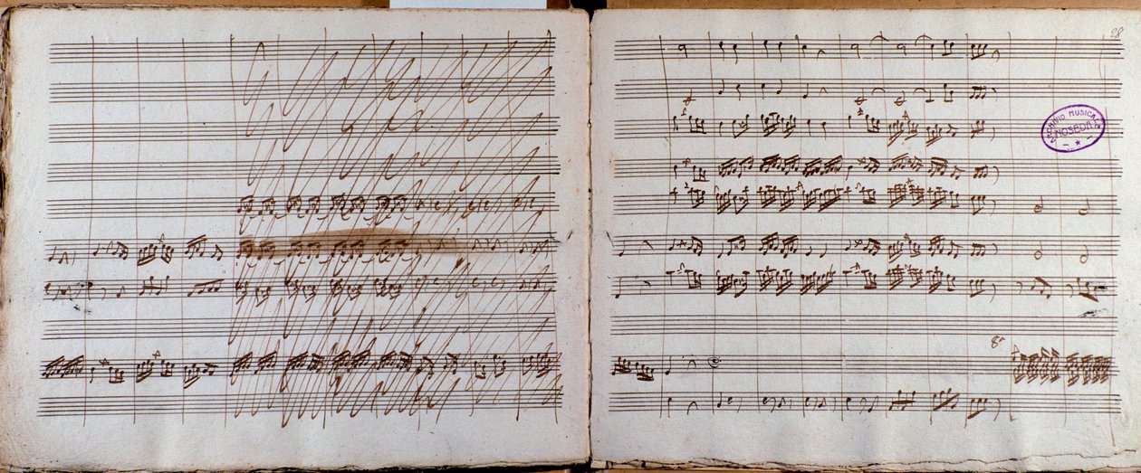 Página dupla, assinada pelo autor da partitura para o Concerto para violoncelo e orquestra em Mi bemol de Luigi Boccherini de Luigi Boccherini