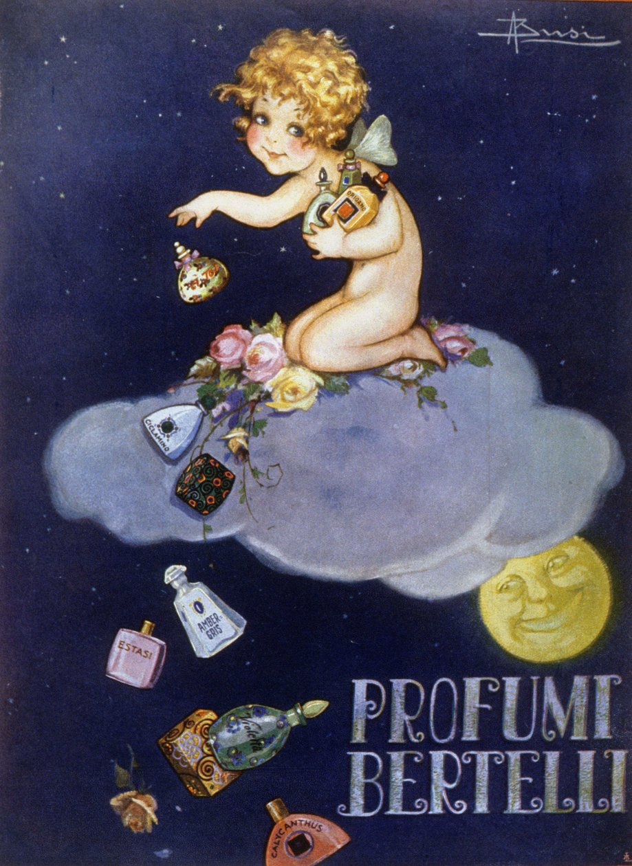 Publicidade para fragrâncias Bertelli. Ilustração de Brisi (Busi). de Luigi Busi