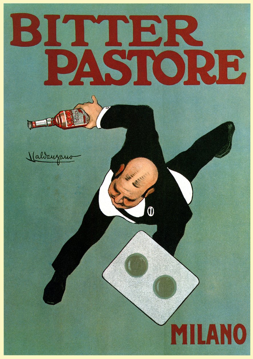 Publicidade ao aperitivo "Bitter Pastore", c.1910 (cartaz) de Luigi Caldanzano