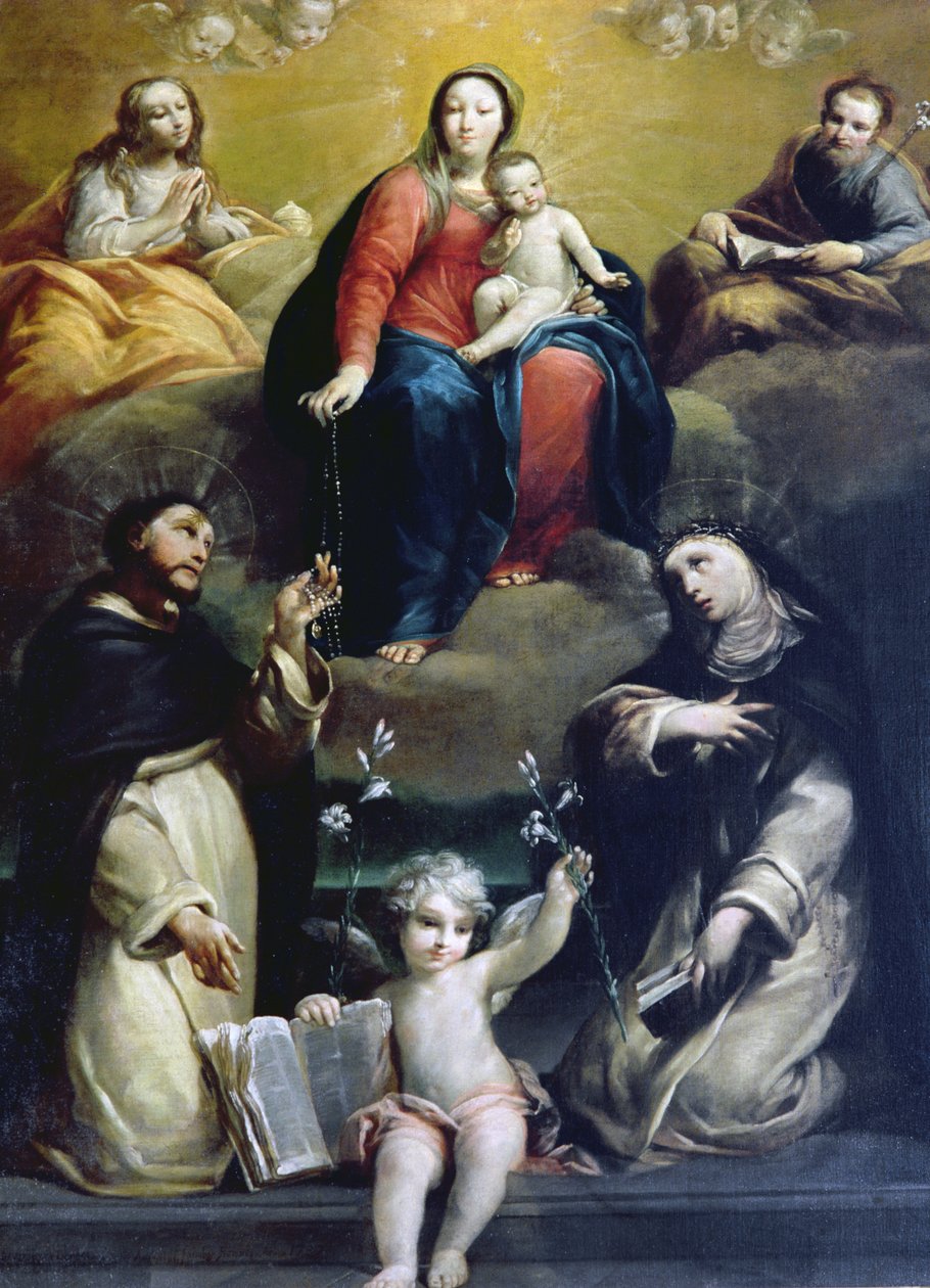 A Madona do Rosário com SS Dominic, Catarina, Maria Madalena e José, 1732 de Luigi Crespi