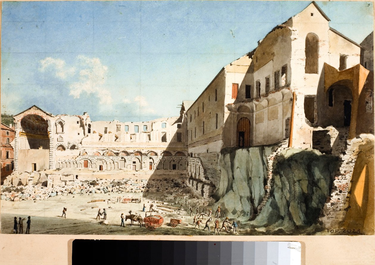 Local de construção da demolição da igreja e convento de Santa Domingas em Génova (Aguarela, cerca de 1825) de Luigi Garibbo