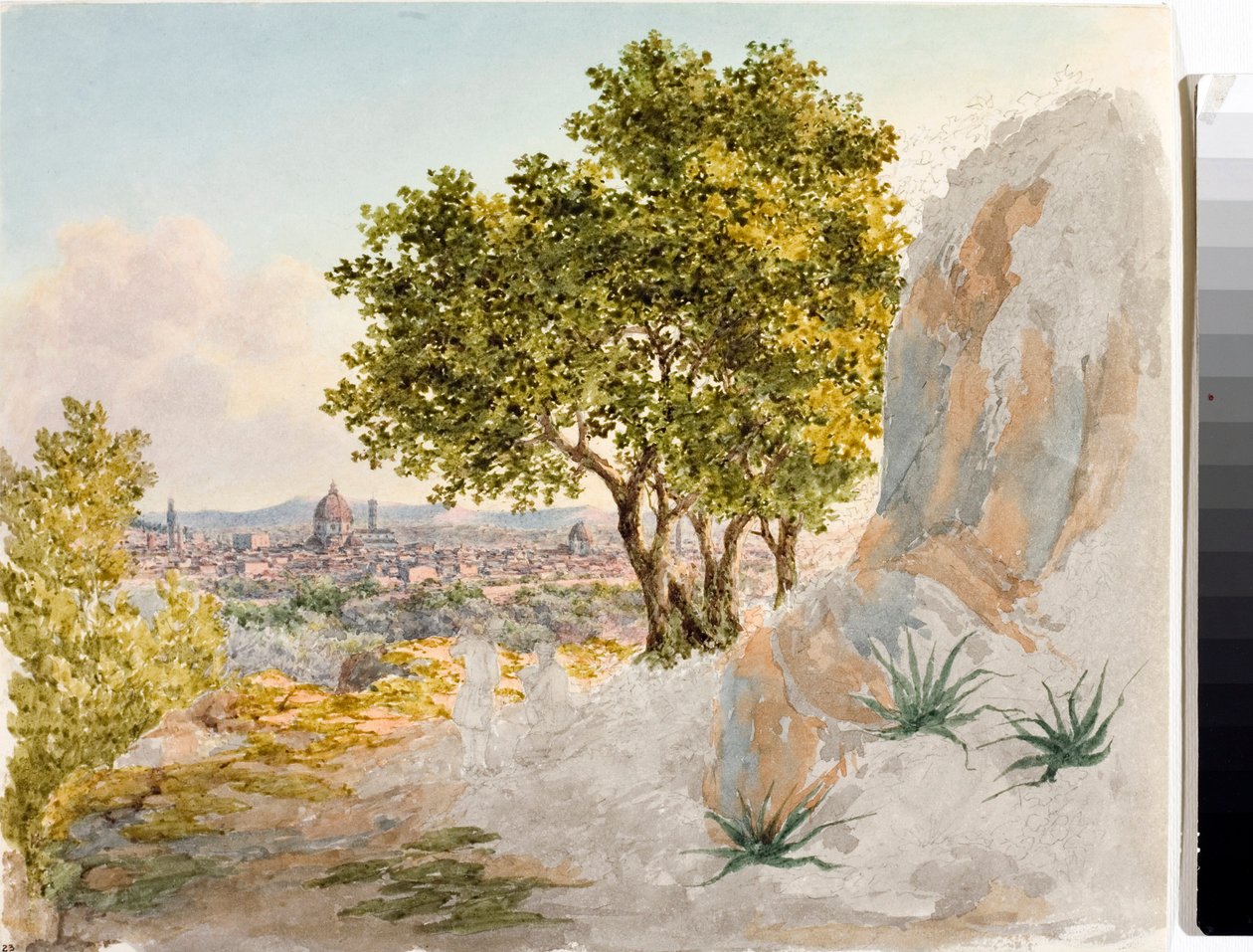 Vista panorâmica de Florença (Desenho e Aquarela, ca. 1825) de Luigi Garibbo