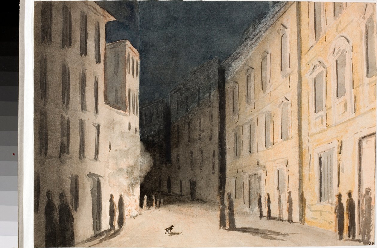 Perspectiva da Strada Nuovissima em Génova (Aguarela, c.1825) de Luigi Garibbo