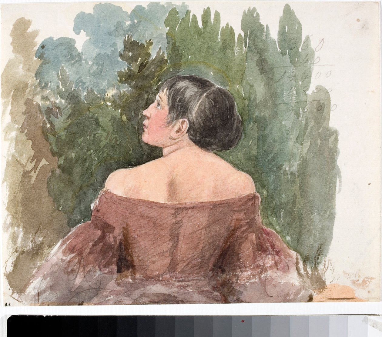Retrato da Mulher Jovem de Costas (Aquarela, ca. 1825) de Luigi Garibbo
