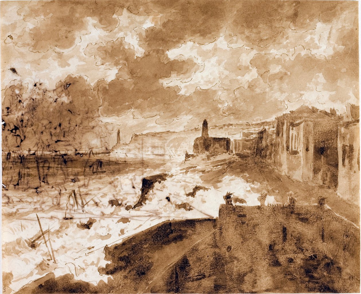 Litoral em Génova, durante as marés altas de 1821 (aguarela, c.1821) de Luigi Garibbo