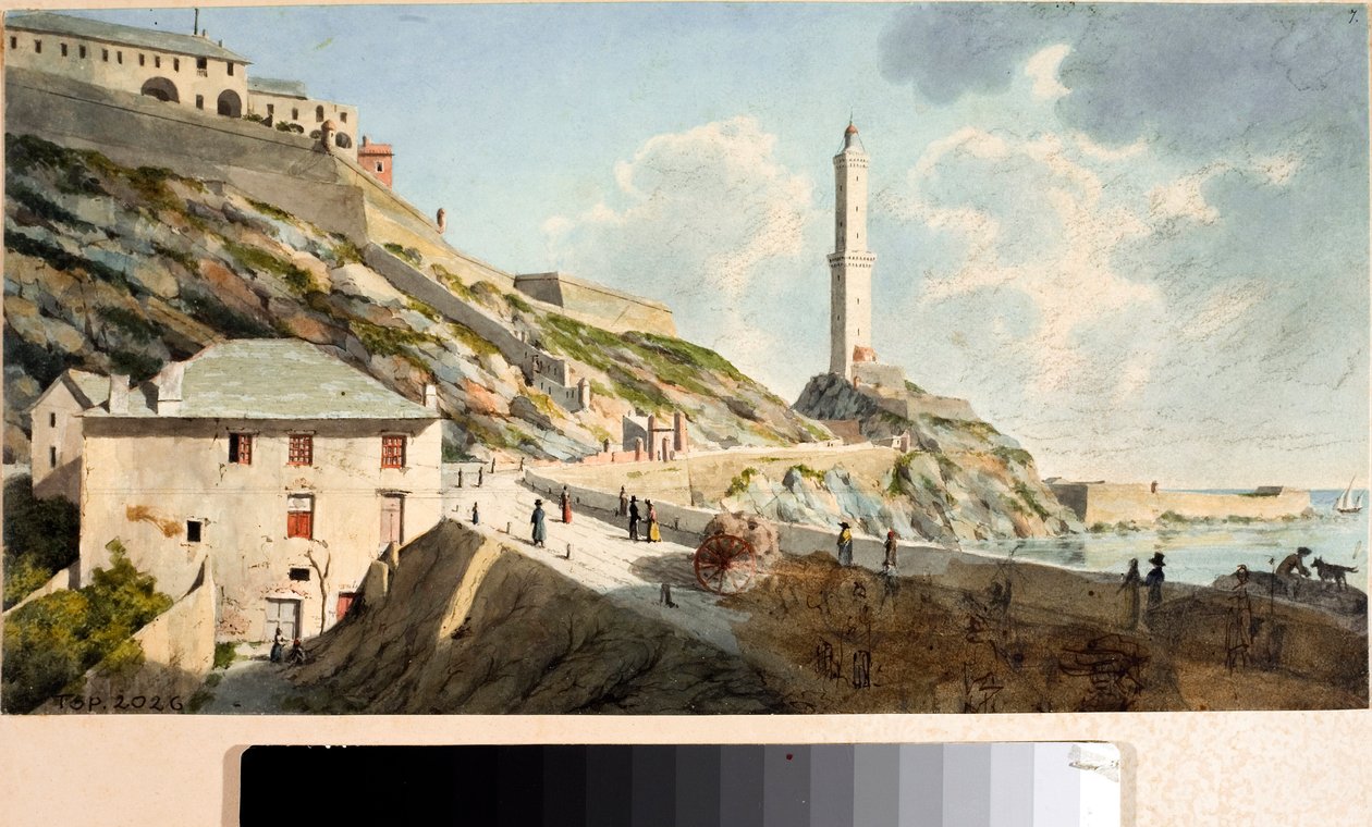 A Lanterna, farol da cidade de Génova (Aguarela, ca. 1825) de Luigi Garibbo
