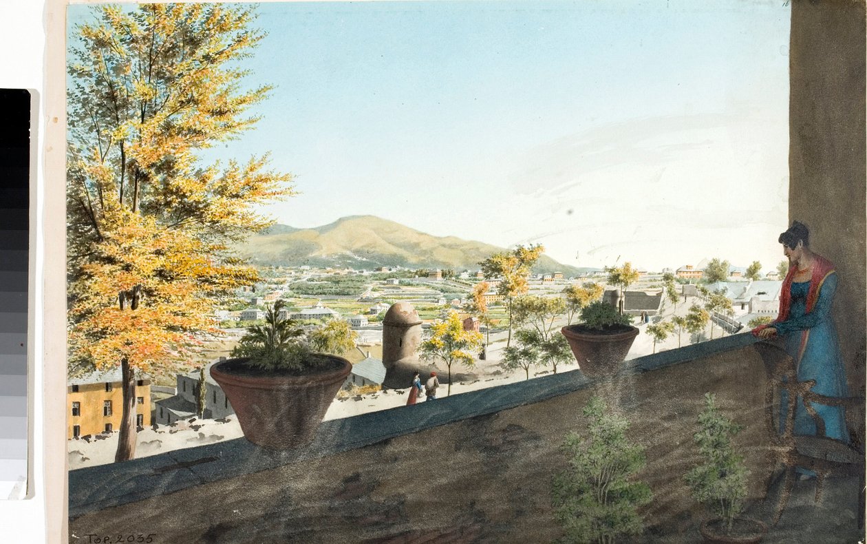Os bairros da periferia de Génova (Desenho e Aquarela, ca. 1825) de Luigi Garibbo